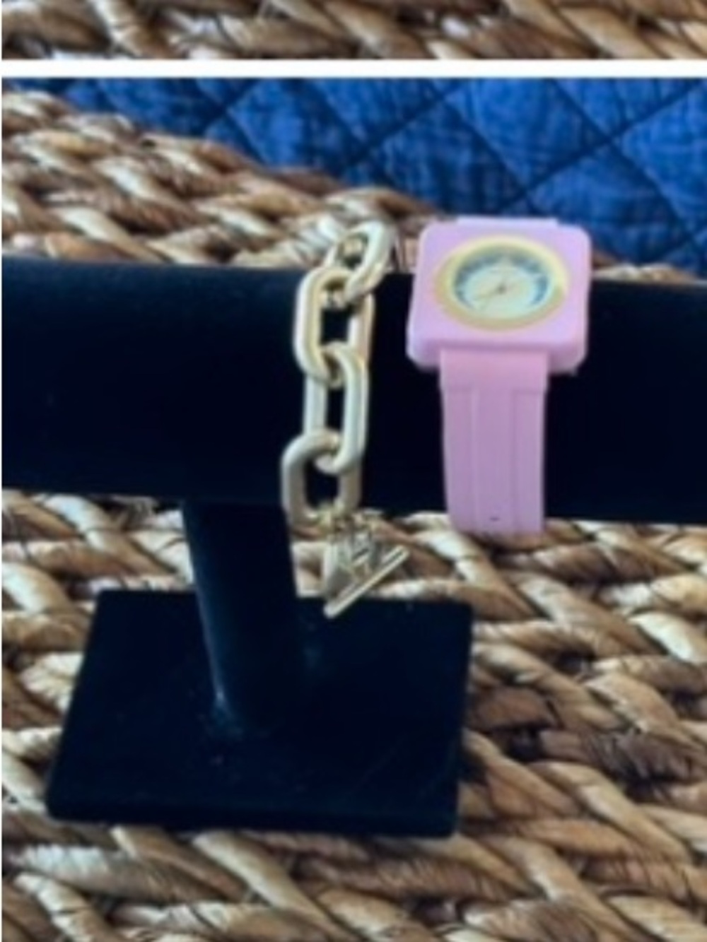 Tory Burch Izzie Watch Pink Silicone Square Watch with Gold Bezel 36 mm - Picture 7 of 15